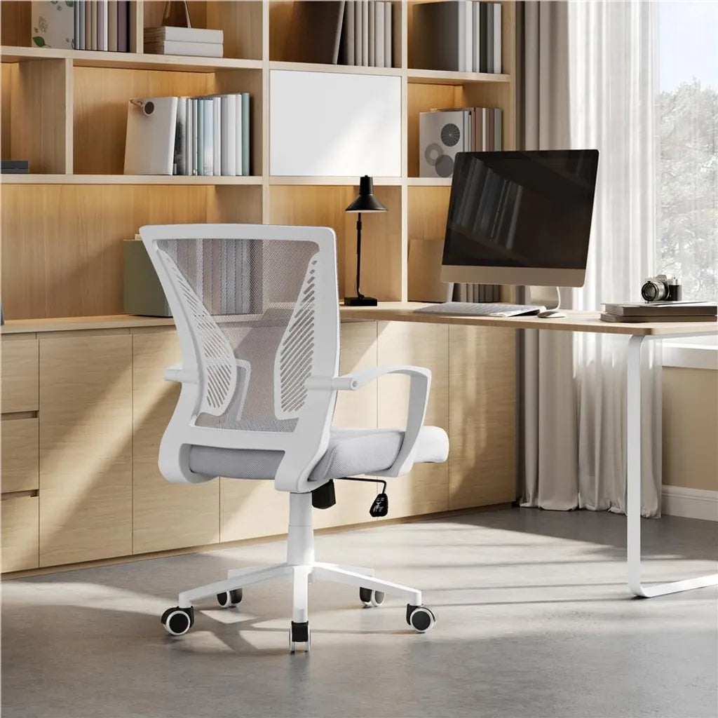 Chaise de bureau ergonomique Yaheetech, réglable, en maille, gris clair
