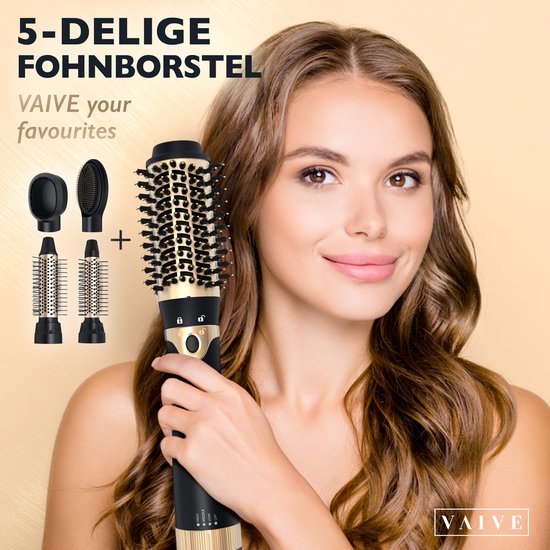 VAIVE Brosse à cheveux avec 5 accessoires - Brosse à cheveux et à boucles - Brosse à boucles/brosse à cheveux - Brosse ronde - Brosse à coiffer