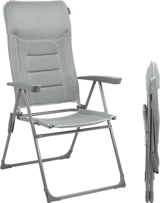 TRVLMORE Chaise de camping - 7 positions - Chaise de camping confortable - Capacité de charge de 120 kg - Position allongée - Chaise pliante - Chaise pliante - Gris
