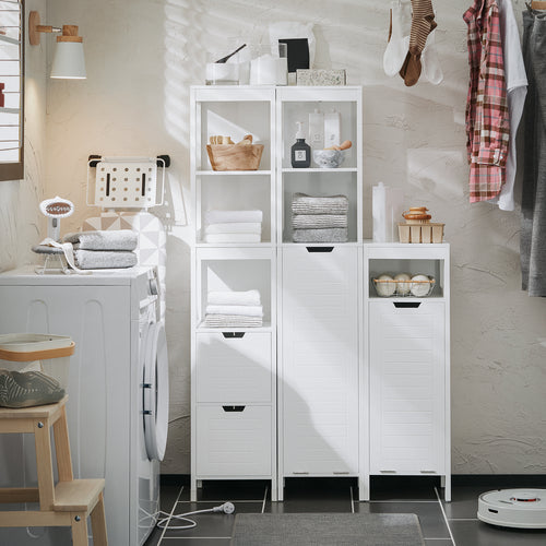 SoBuy Meuble de salle de bain avec 1 tiroir - Incluant 1 panier à linge amovible - 30 x 30 x 90 cm - Max. 15KG - Blanc