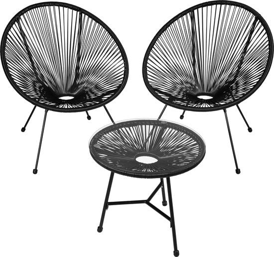 tectake® - Salon de jardin bistrot - 2 chaises et 1 table - Chaises rétro de style Acapulco - Résiste aux intempéries à l'intérieur et à l'extérieur - Salon de jardin pour terrasse ou balcon - Noir