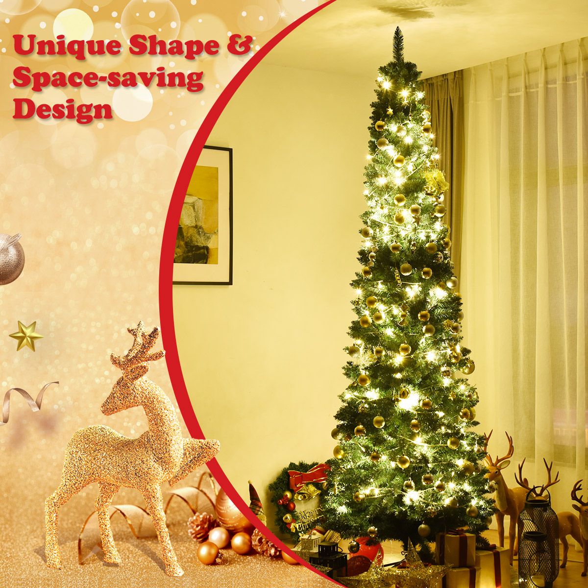 Coast Pencil Christmas Tree 270 cm Green - Sapin de Noël artificiel élégant avec pied en métal - 1500 branches