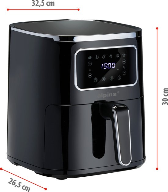 alpina Airfryer 4.5L- Friteuse à air chaud pour 3 à 4 personnes - Friteuse à air avec affichage numérique - Température réglable de 80°C à 200°C - Minuterie jusqu'à 60 minutes - Friteuse à air chaud 1450W