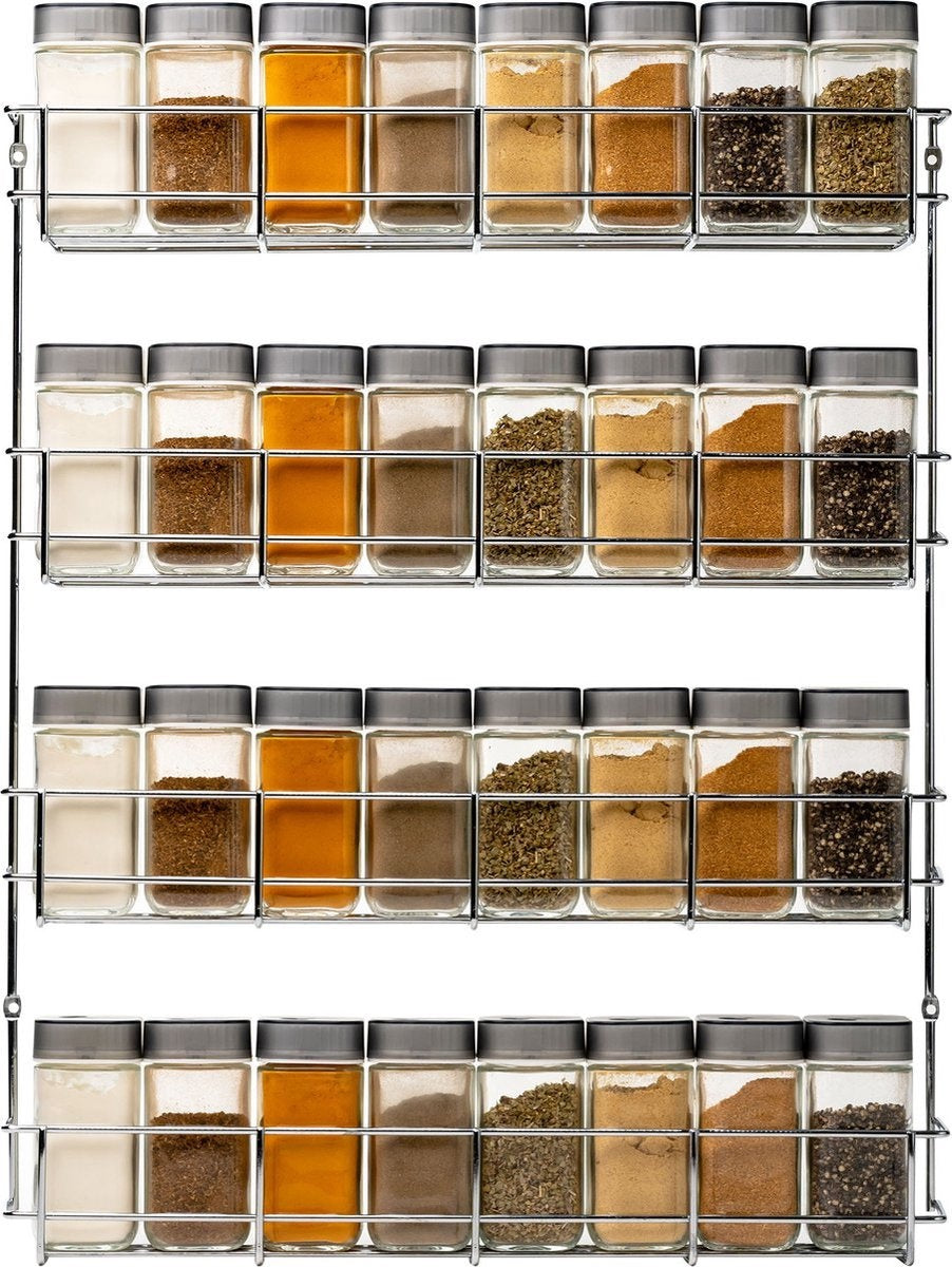 Coninx Spice Rack Metal - Suspendable - pour 32 pots à épices - 4 niveaux de rangement - 405x60x500mm - Chrome