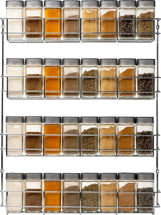 Coninx Spice Rack Metal - Suspendable - pour 32 pots à épices - 4 niveaux de rangement - 405x60x500mm - Chrome