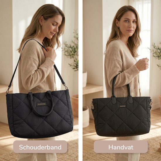 Sac à langer Mommsy – Sac à langer – Mom Bag – Compartiment isotherme – Tissu matelassé – Mommy Bag – Très spacieux – Hydrofuge – Organiseur – Léger – Noir