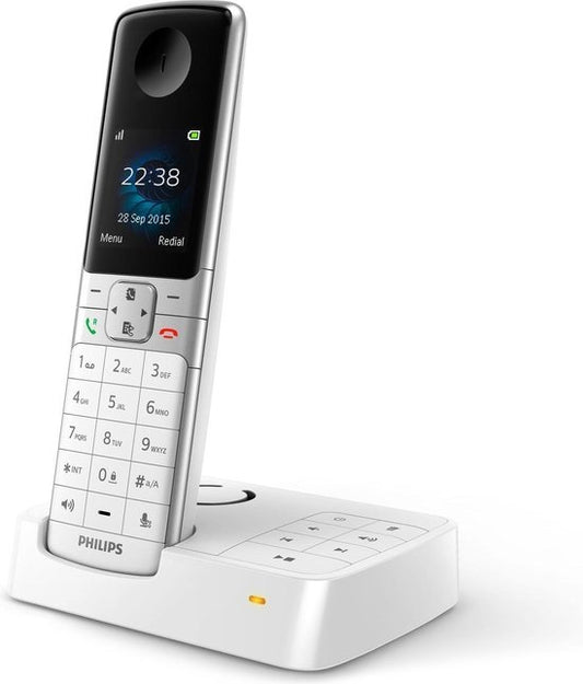 Téléphone sans fil Philips D6351W avec répondeur - Écran 1,8" - Répertoire jusqu'à 100 noms - Reconnaissance des numéros et verrouillage - Plug & Play - Blanc