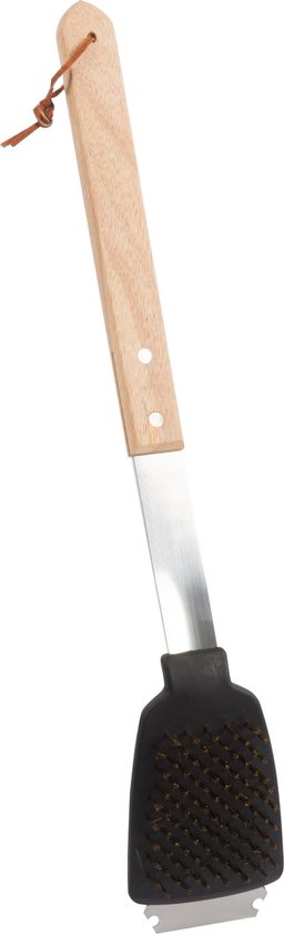 BBQ Collection Brosse et grattoir pour barbecue - Fonction 2 en 1 - 44 cm - Manche en chêne/ acier inoxydable
