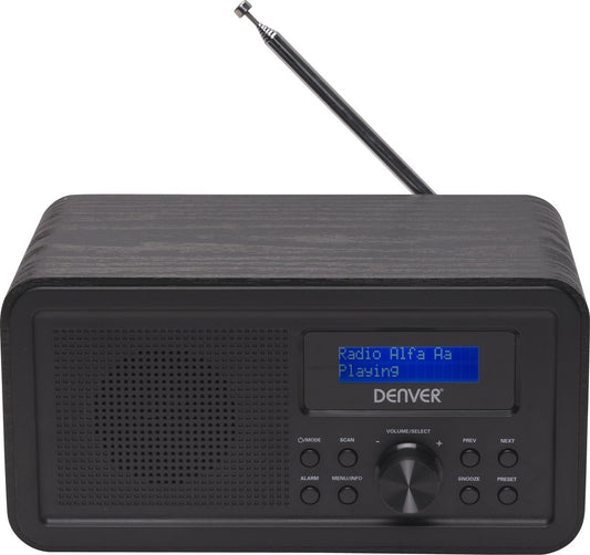 Denver DAB Radio - Radio rétro - Radio FM - Radio de cuisine - Radio portable - Batteries et secteur - DAB30 - Noir