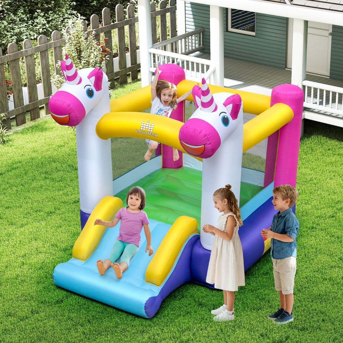 Château gonflable Coast - Trampoline 2-en-1 avec toboggan - Pour enfants - Multicolore