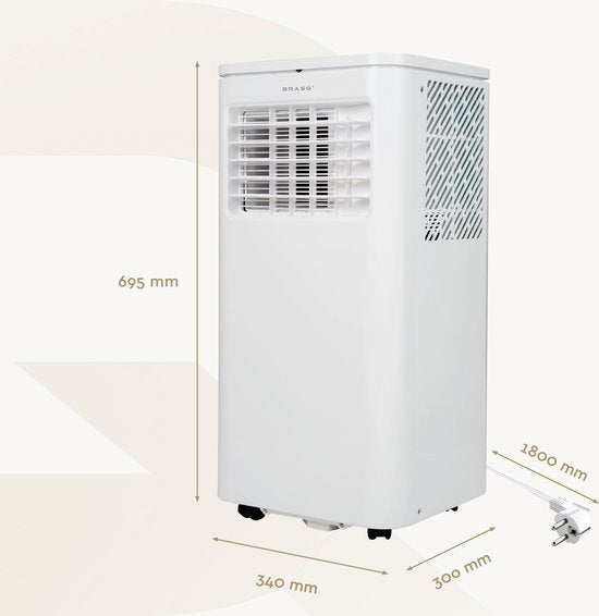 BRASQ 3-in-1 Climatiseur mobile avec kit d'étanchéité de fenêtre - Avec télécommande - Convient pour Chambre à coucher - Salon - Bureau - Climatiseur jusqu'à 16m2 - 9000 BTU - Blanc