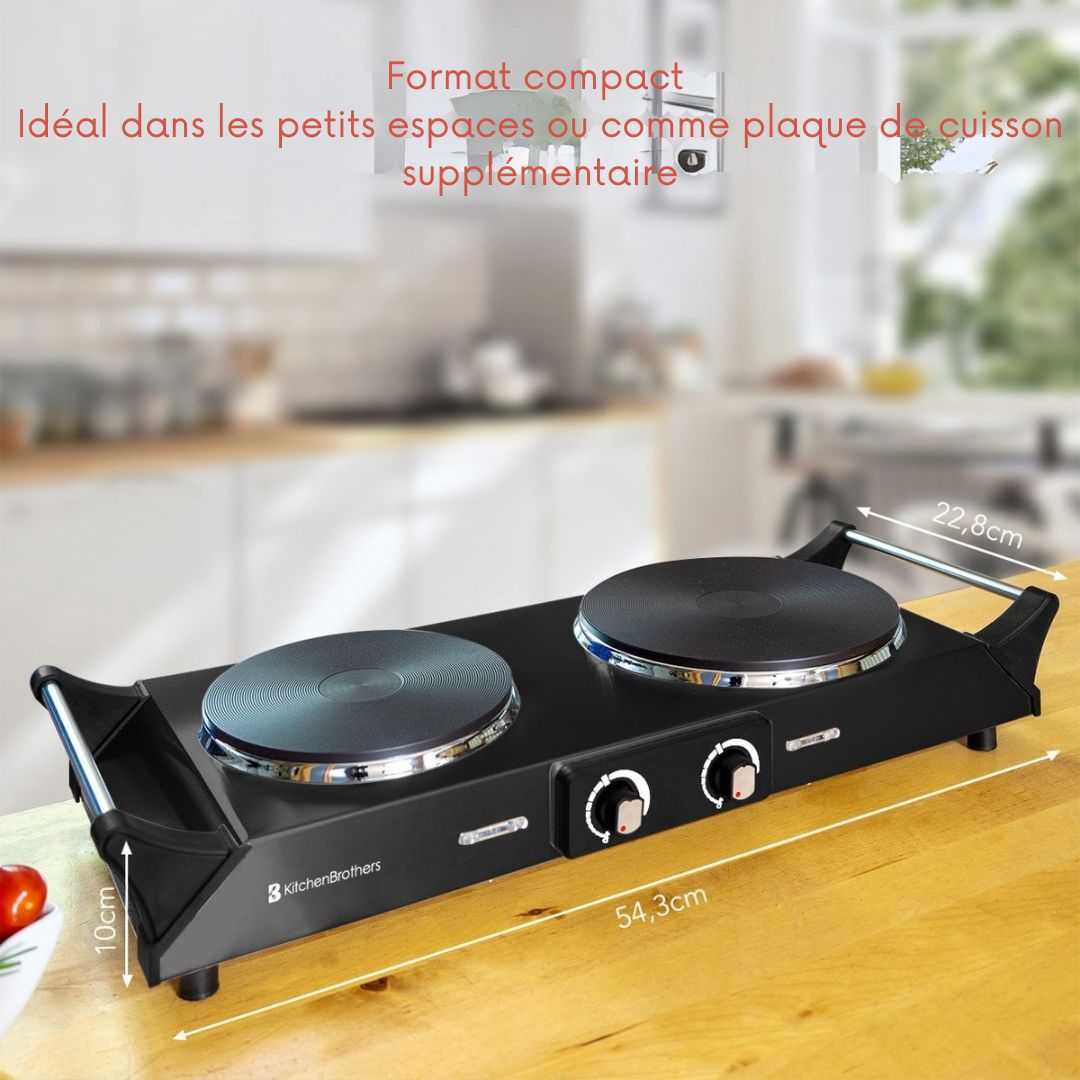 Plaque de cuisson KitchenBrothers  - 2 foyers - 54,3 x 22,8 x 10 cm - 2500W - Noir