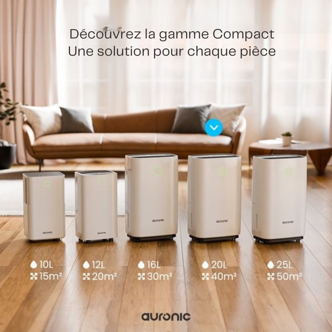 Déshumidificateur Auronic - Série compacte - 20L par jour - Fonction Lavage-Séchage - Chambre à coucher, salle de bain et salon - Blanc