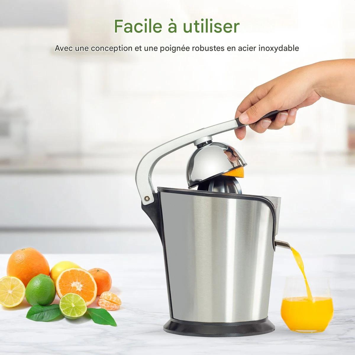Presse-agrumes électrique - KitchenBrothers - Presse-orange et citron - 160W - acier inoxydable - Noir