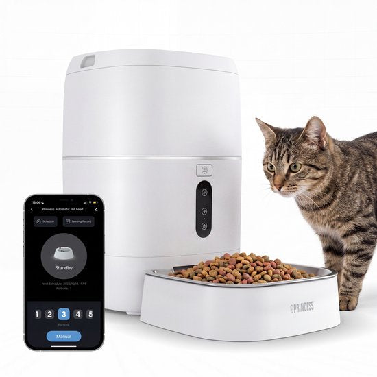 Mangeoire automatique Princess - Smart 6 litres – Chat et chien - Commande via application - Repas programmables - Bol en acier inoxydable - Sans BPA - Antidérapant - Batterie de secours - Distributeur automatique de nourriture - 610060