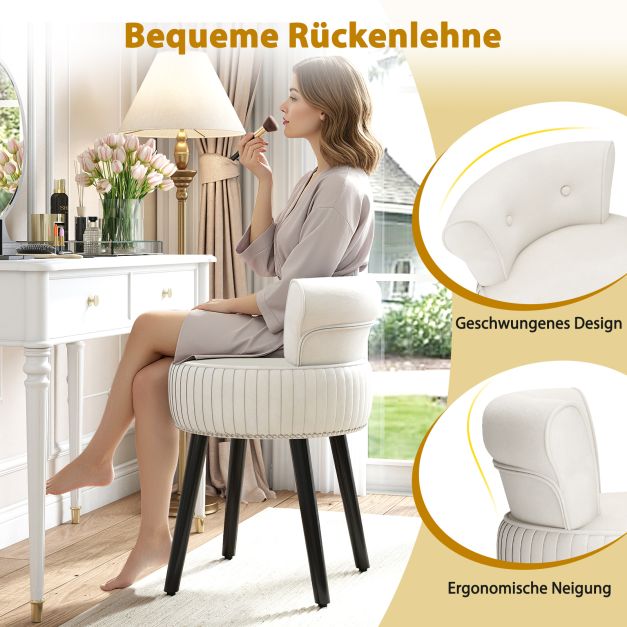 Fauteuil de maquillage Coast en velours avec dossier – 48 x 46 x 66 cm – Blanc
