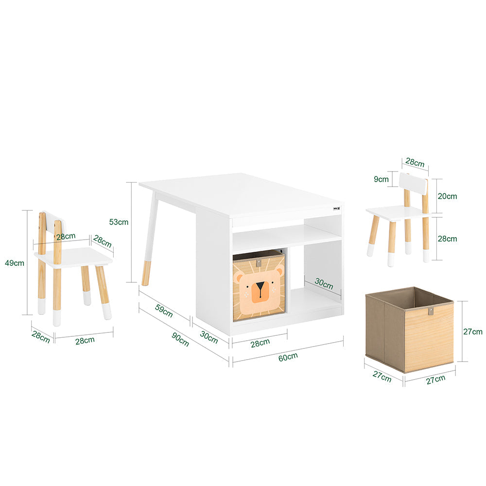 Ensemble de dessin et de jeu pour enfants avec table et 2 chaises - boîtes de rangement incluses - blanc - SoBuy KMB113-W