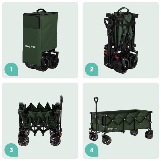 LifeGoods Wagon - XXL - pliable - 300L - 150KG de capacité de charge - vert