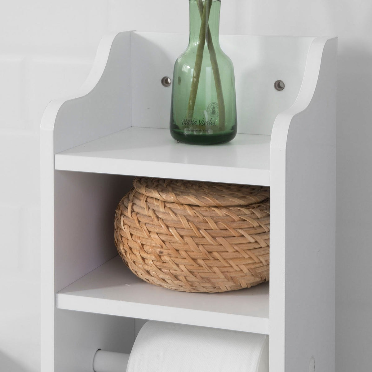 SoBuy Meuble de toilette avec porte-rouleau - Blanc - 20x100x18 cm