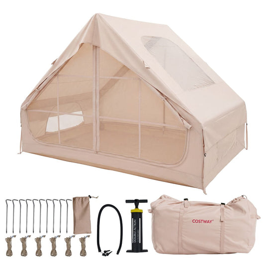Tente de camping gonflable Coast - 4 personnes - 2 portes et lucarne - kaki - 295 x 205 x 200 cm