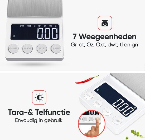 Kitchenwell digital mini precision kitchen scale white - 0.01 to 200 grams - 14.2 x 7.5 cm - balance de poche à piles - balance de cuisine