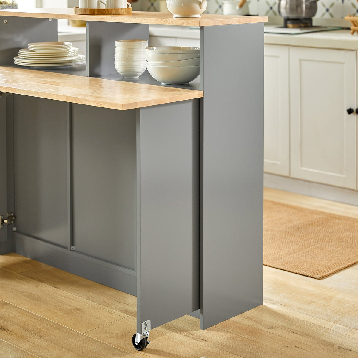 SoBuy FSB36-HG Meuble de rangement avec portes coulissantes et plan de travail extractible - 110x68x97 cm - Gris clair
