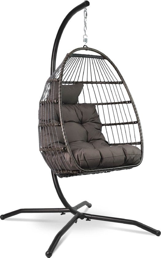Vita5 Egg Hanging Chair - Intérieur et extérieur - Chaise cocon - avec support - jusqu'à 150kg - pliable - coussin inclus - brun foncé