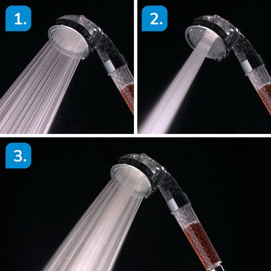 Aquadon Shower Hero - Pomme de douche économe en eau avec perles minérales naturelles - trois intensités de jet - compatible avec tous les flexibles de douche courants - 3 types de jet - augmente la pression de l'eau - permet d'économiser l'eau