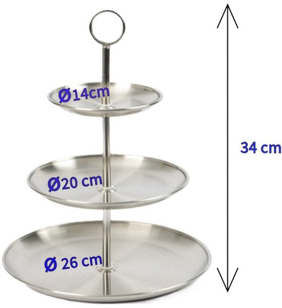Étagère Ceruzo – Plat de service à 3 niveaux – Acier inoxydable – D26 x H34 cm