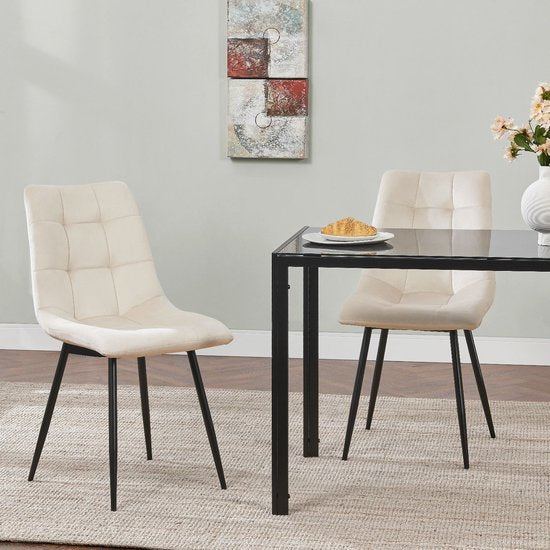 Chaises de salle à manger en acier Blanca - Lot de 2 - Beige - Velours