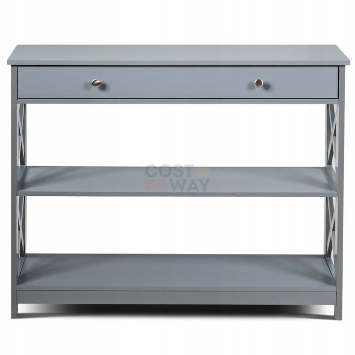 Coast Console Table 3 niveaux avec tiroir Table de salle en bois 100 x 30 x 80 cm Gris
