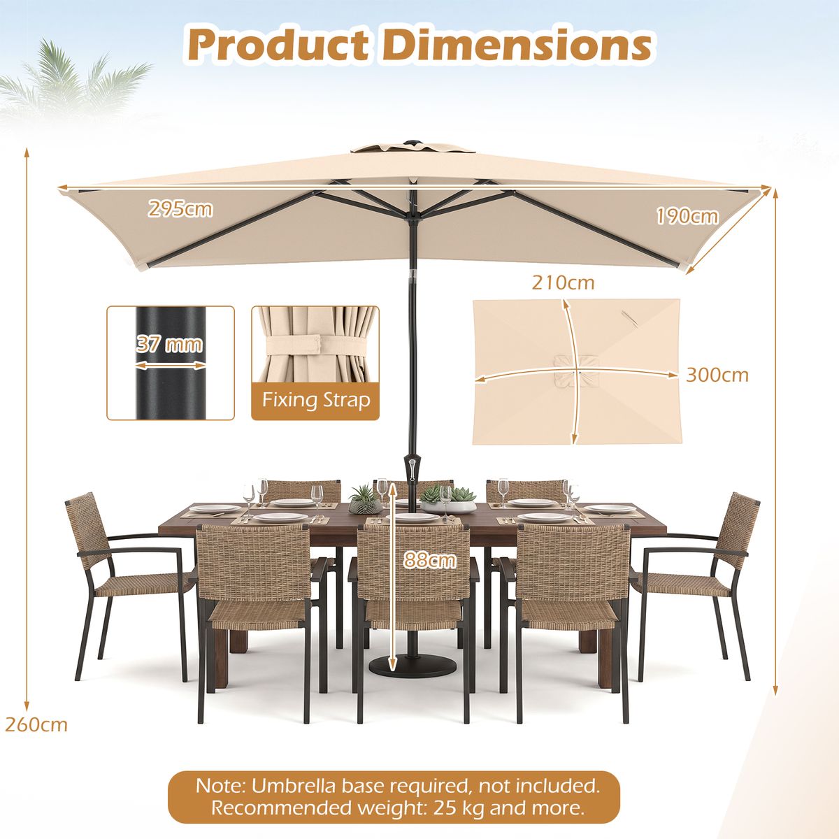 Parasol Coast - angle réglable - rectangulaire 3 x 2 m - beige