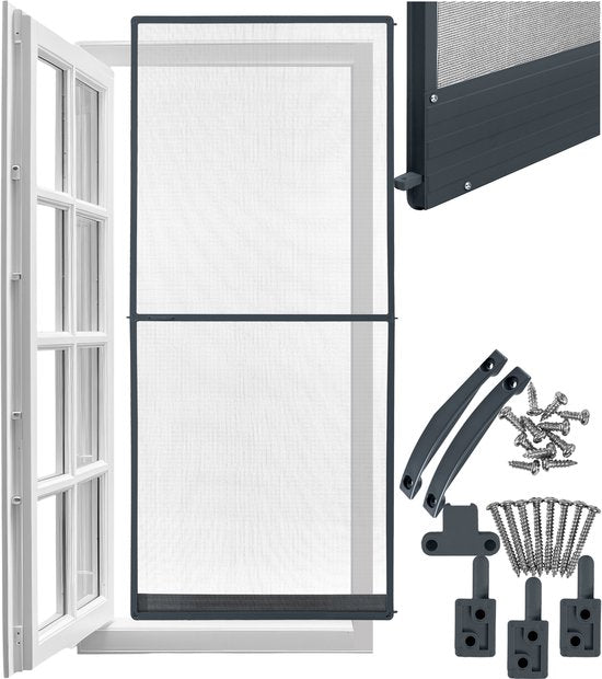 tectake® Porte moustiquaire 95 x 210 cm – Moustiquaire avec cadre en aluminium – Personnalisable – Toile anti-moustiques en fibre de verre – Résistante aux intempéries et aux UV – Matériel de montage inclus – Anthracite