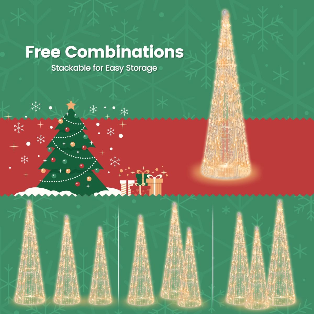 3 arbres de Noël illuminés Coast - LED blanc chaud - guirlandes étoilées - blanc - 81 / 72 / 62 cm - pour l'intérieur et l'extérieur