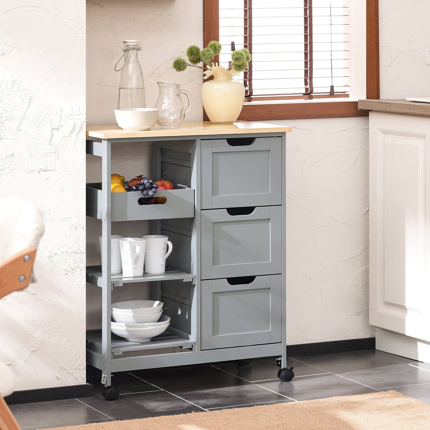 Chariot de cuisine avec 3 grands tiroirs SoBuy, 68x85x38 cm, Gris