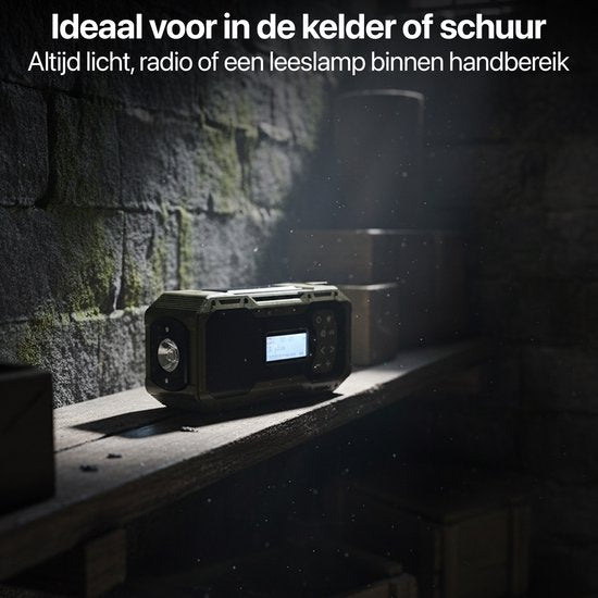 Radio d'urgence à énergie solaire et à remontage manuel - Radio d'urgence DAB+ / FM - Batterie externe de 5 000 mAh à énergie solaire - Radio de chantier - Radio de salle de bains - Kit d'urgence