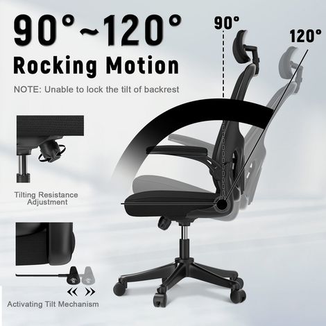 Chaise de bureau ergonomique Lifegoods - Pivotante - Appui-tête - 150 kg - Noir