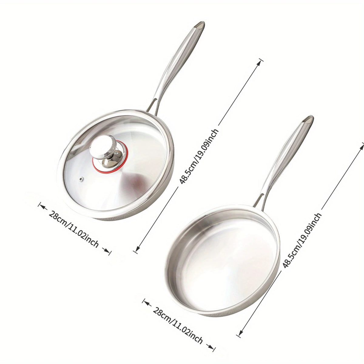 Poêle PURECOOK en acier inoxydable à triple épaisseur, 28 cm - Acier inoxydable 304 - Argent - Compatible avec tous les types de plaques de cuisson