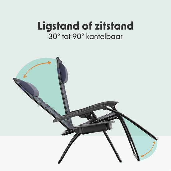 LifeGoods Chaises de jardin pliables - 2 pièces - chaise longue de jardin - 30°-90° réglable - métal - bleu