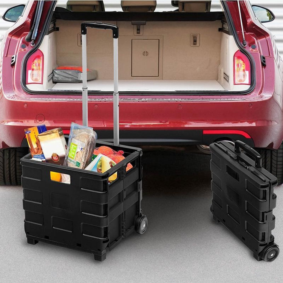 O'DADDY® Chariot à roulettes - XL 50L avec 2 roulettes - caisse à provisions pliable - chariot à roulettes noir - caisse pliable - caisse à provisions