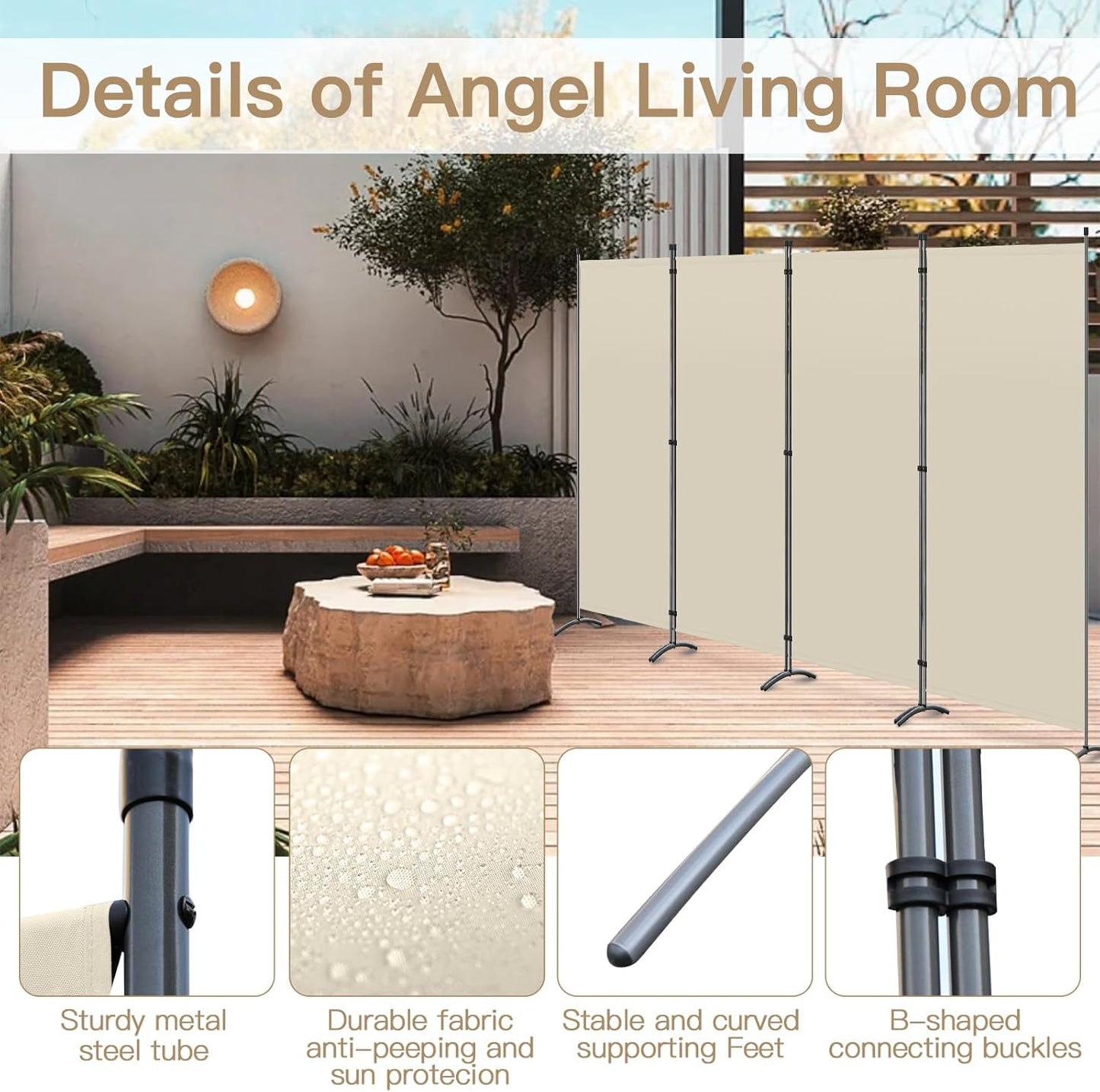 Angel Living Paravent - 4 Panneaux - 324 x 169 cm - Beige