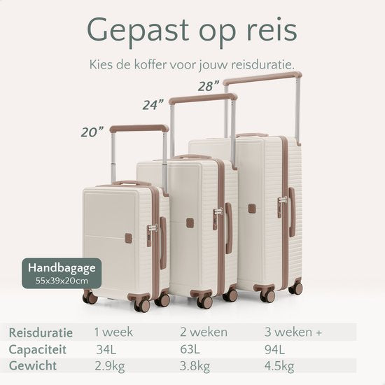 Skycases City Walker - Grande valise de voyage 94L - Légère et résistante - Roues pivotantes à 360° - Verrouillage TSA d'origine - Housse de protection et pochette humide incluses - 76 x 52 x 29 cm - Beige
