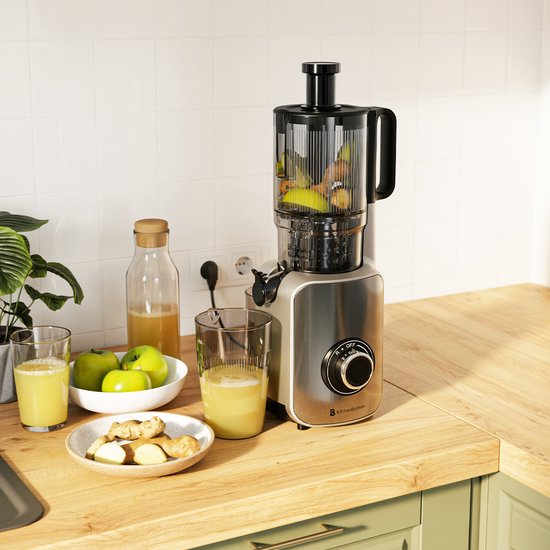 KitchenBrothers Slowjuicer - Vertical - Presse-agrumes - Presse-légumes et fruits - 126 mm - 750 ml - Gris