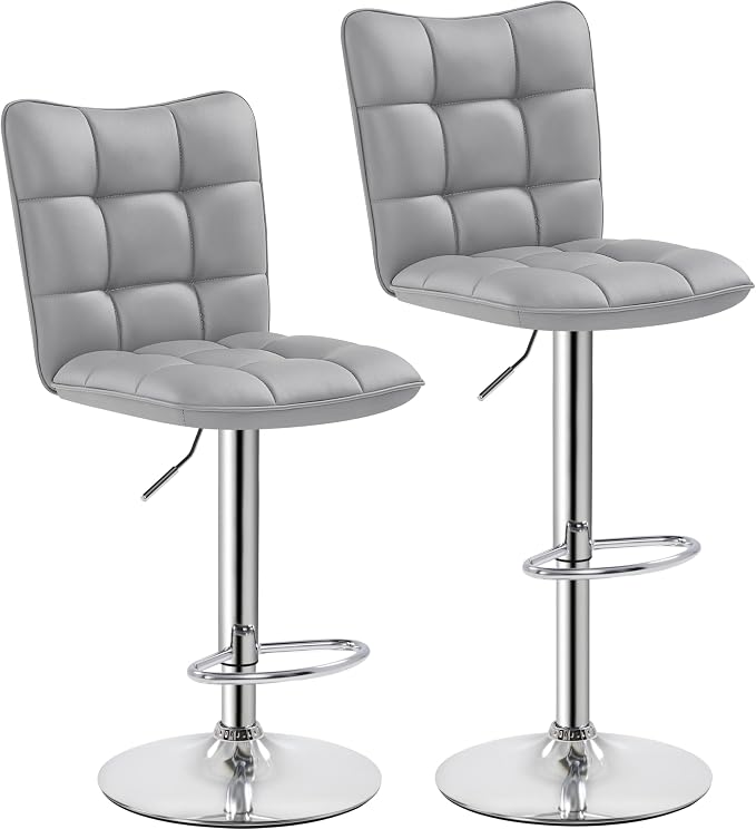 Tabourets de bar Yaheetech - Lot de 2 - Réglables et pivotants à 360° - Gris clair