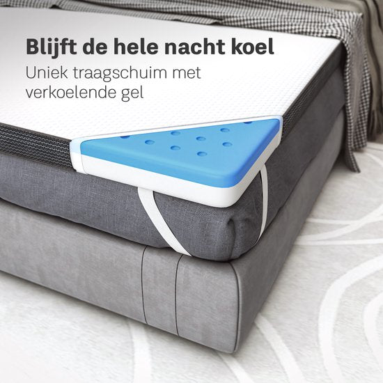 CozySense® Topper 90x200 - Surmatelas - Matelas de terrasse - Mousse à mémoire de forme avec gel réfrigérant - CertiPUR® - Fermeté douce - 8 CM - Housse lavable
