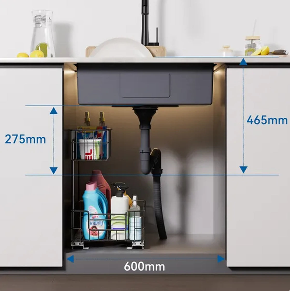 Évier Auralum MAX en acier inoxydable 60 x 44 cm - À encastrer, à poser et à poser sous plan - Insonorisant avec siphon - Gris foncé