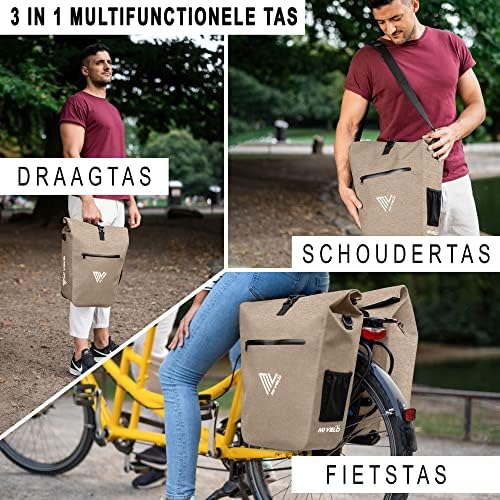 Sac de vélo MIVELO pour porte-bagages - 100 % imperméable, sans PVC, compartiment pour ordinateur portable, beige sable