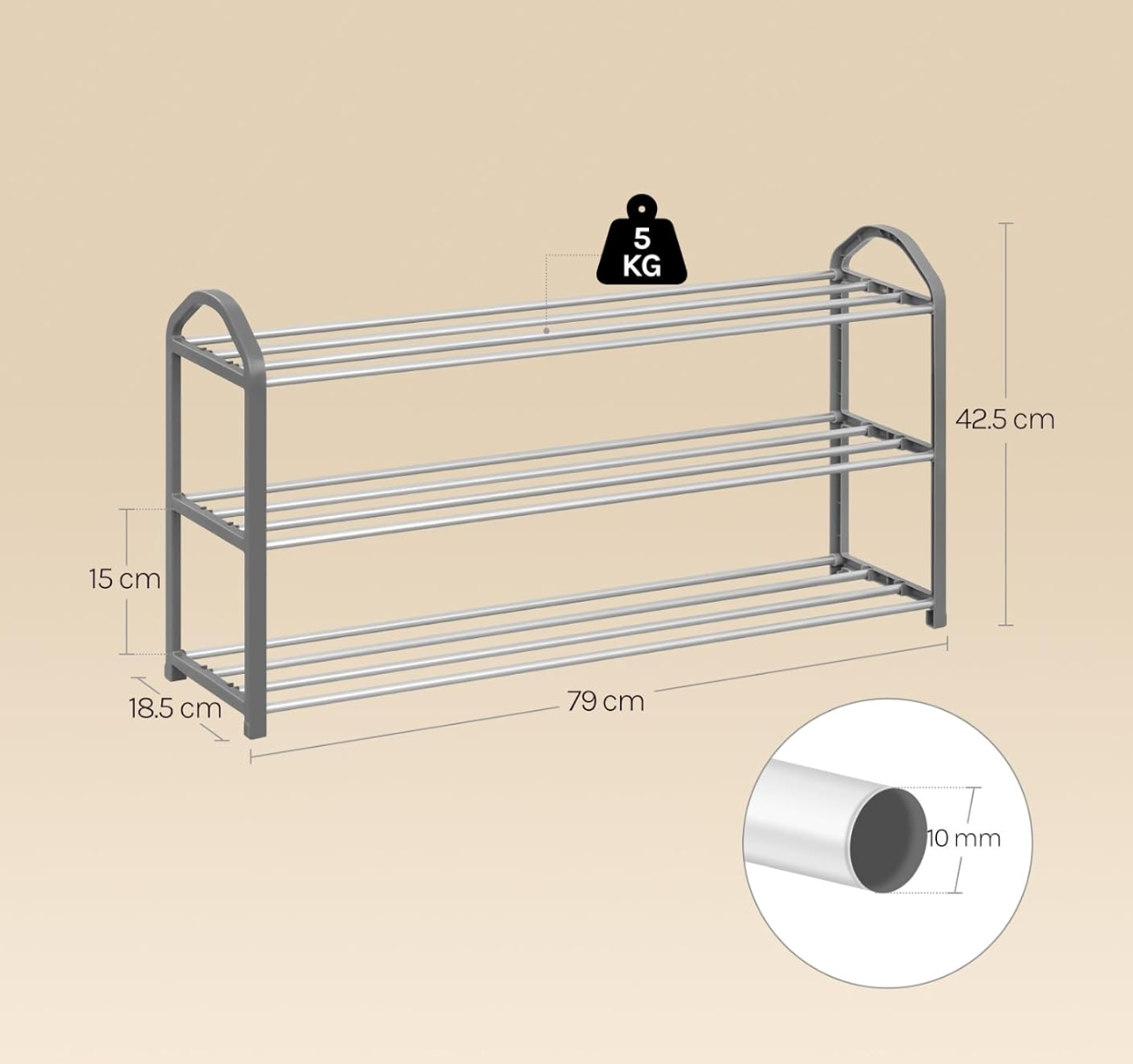 Étagère à chaussures Woltu à 3 niveaux - Grise - Pour environ 12 paires de chaussures - 79 x 18,5 x 42,5 cm