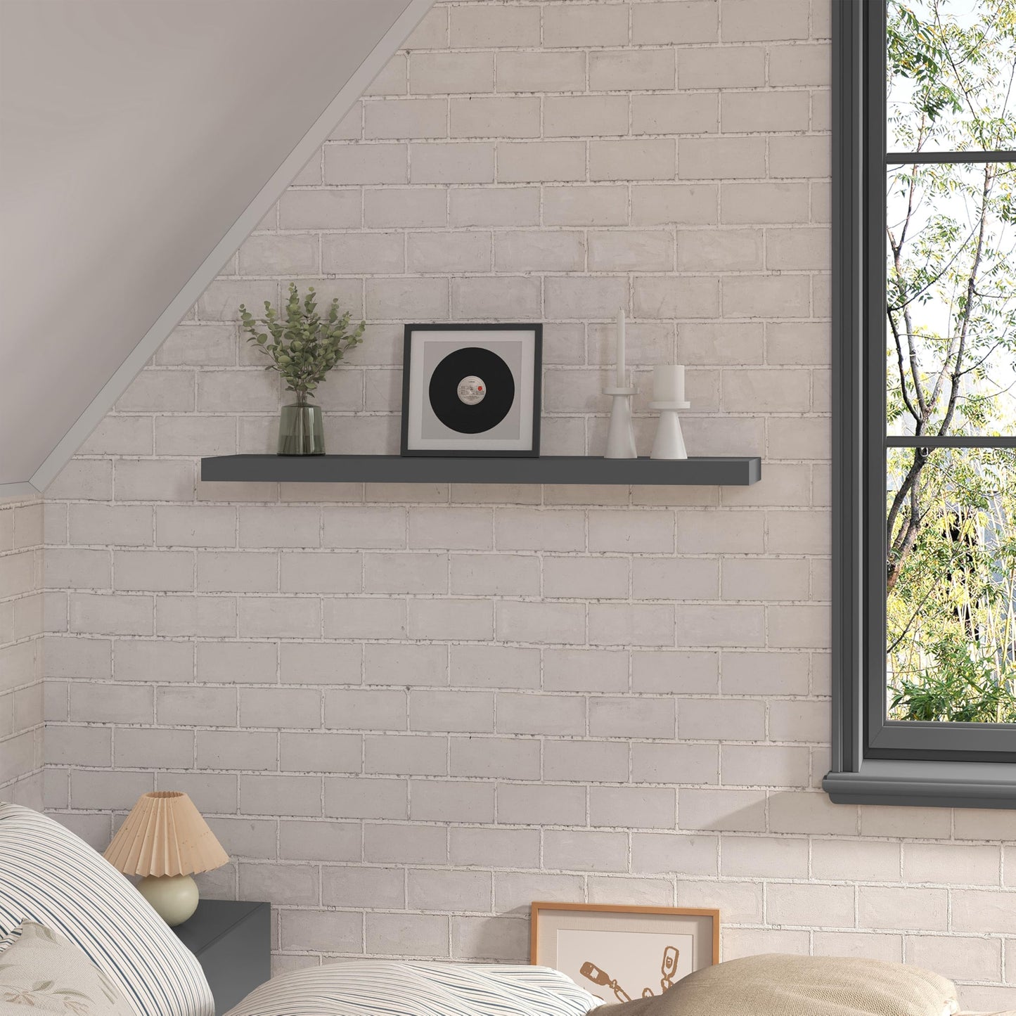 WOLTU RG9368dgr - Étagère murale suspendue - MDF plaqué PVC - Gris foncé - 50 x 23 x 3,8 cm