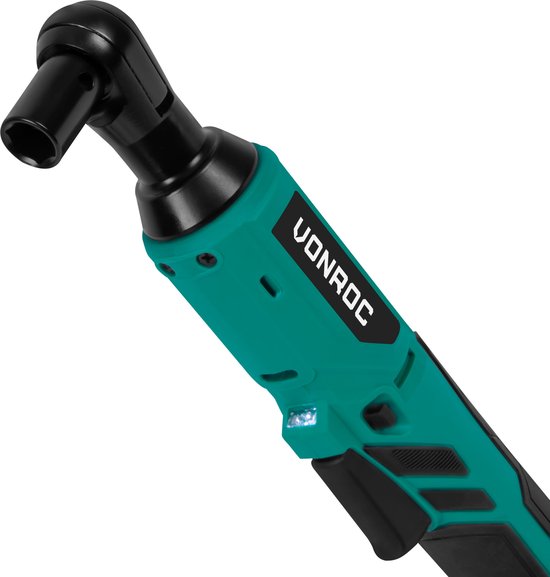 Clé à cliquet VONROC Accu - 20V - 50Nm - 3/8" - avec jeu de 8 douilles - batterie 2.0Ah et chargeur rapide inclus - également pour utilisation manuelle - idéal pour les boulons et écrous difficiles d'accès.